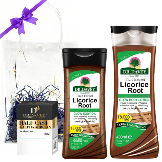 DR.DAVEY Licorice Skin Care3SetLicorice Body Lotion+Body Oil+Arbutin soapFour Seasons Skin Care Set Gift Hydrating Moisturizing