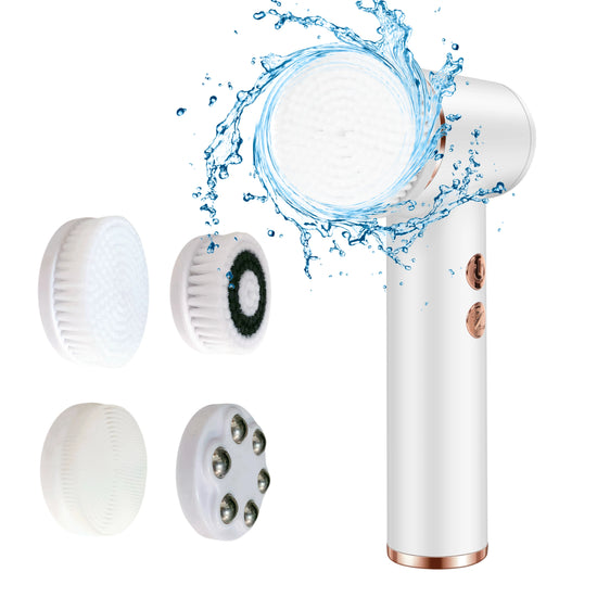 Upgraded T-Shape Electric Facial Cleansing Brush 4-in-1 Rotating Massager Silicone Deep Pore Cleaner Beauty Tool Gift for Mom